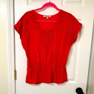 Tomato red embroidered top